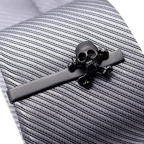 Men's Black Skull and Crossbones Tie Clip, Gothic Pirate Tie Bar, Gothic Fashion Accessory for Business Men, Formal Events, Halloween, Punk Horro, Unique Dark Jewelry Gifts