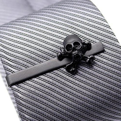 Men's Black Skull and Crossbones Tie Clip, Gothic Pirate Tie Bar, Gothic Fashion Accessory for Business Men, Formal Events, Halloween, Punk Horro, Unique Dark Jewelry Gifts