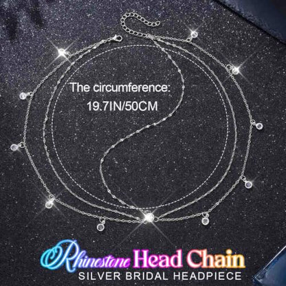 BARTOSI Rhinestone Head Chain Silver Wedding Headpiece Jewelry for Women | Boho Crystal Head Chain Silver Forehead Layered Headband Prom Bridal Hair Accessories - color: A-Silver