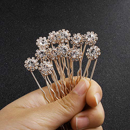 Crystal Bridal Hair Pins Clips Wedding Hair Accessories Hair Set Jewelry With Rhinestone For Brides and Bridesmaids Set Of 12 (Gold) - color: Gold