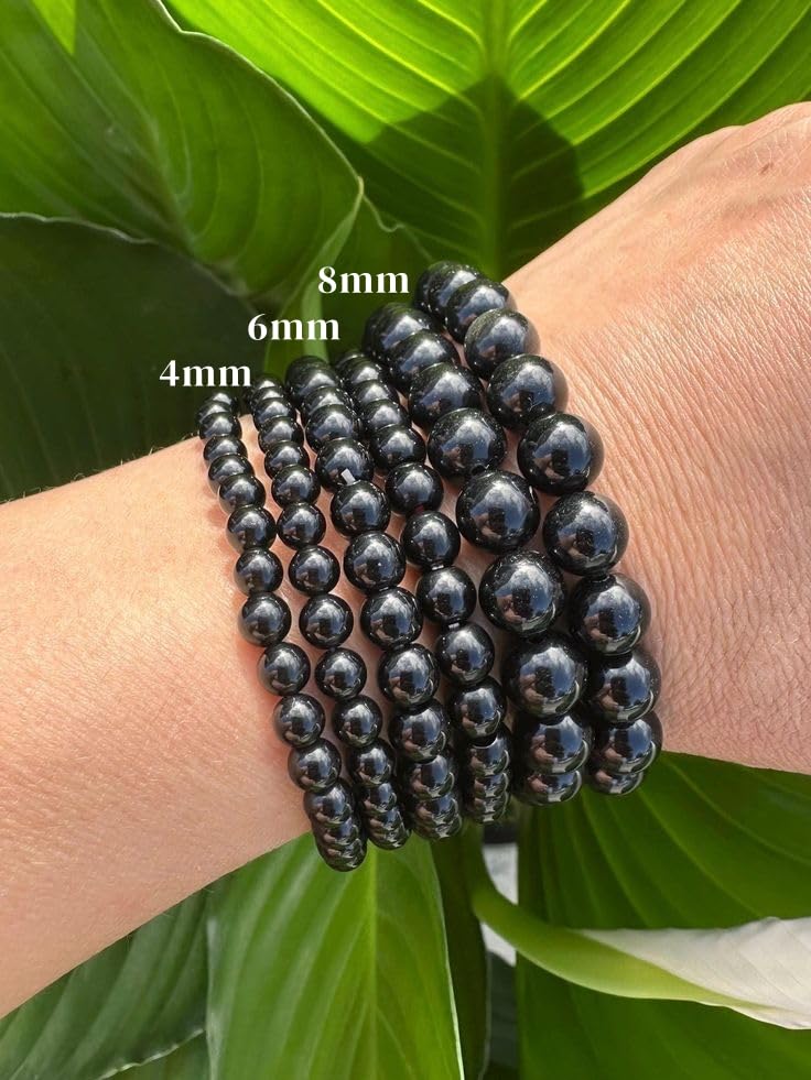 Carnelian Bracelet - Stone of Luck,Stretch Natural Stone Crystal Beads Jewelry Gifts for Women Men Unisex - color: Black Obsidian-Pleasure, size: 4mm