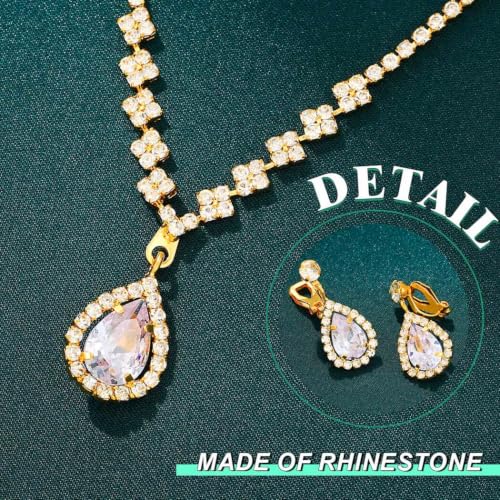 JAKAWIN Clip On Earrings and Necklace Set Silver Rhinestone Jewelry Sets