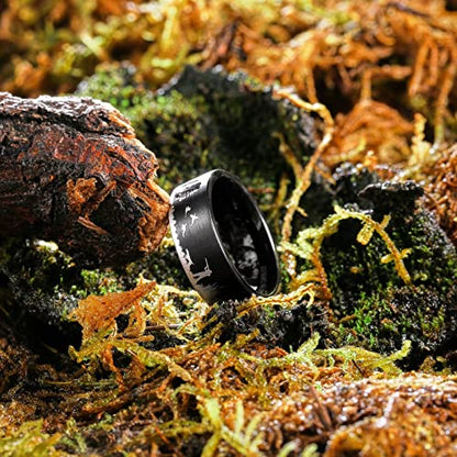 King Will Mens 6mm 8mm Tungsten Carbide Wedding Bands Inlay Lasered Brushed Wedding Rings for Men Women | Brushed, Lasered Seagull/Forest Landscap/Panda/Deer/Hunting/Fly Fishing, Comfort Fit, Everyday Wear - color: Hunting