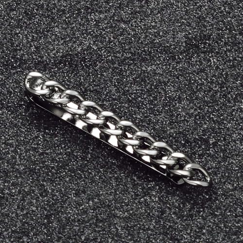 Mens Chain Tie Clips For Men Unique Silver Black Gold Tie Bar Round Stainless Steel Tie Clip - style: BLACK