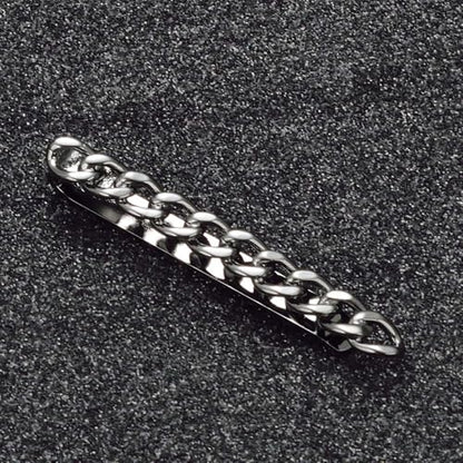 Mens Chain Tie Clips For Men Unique Silver Black Gold Tie Bar Round Stainless Steel Tie Clip - style: BLACK