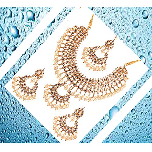 Touchstone Indian Bollywood Traditional Craftsmanship Mughal Designer Jewelry Wedding Necklace Set in Antique Gold Or White Tone for Women. - style: D592 Pearl