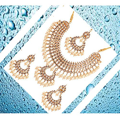 Touchstone Indian Bollywood Traditional Craftsmanship Mughal Designer Jewelry Wedding Necklace Set in Antique Gold Or White Tone for Women. - style: D592 Pearl
