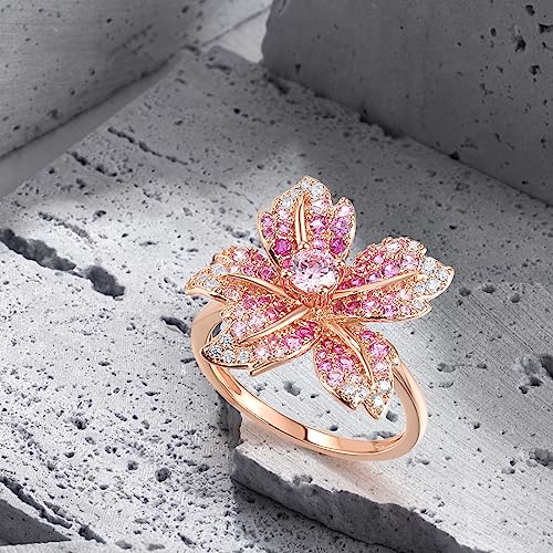 Santuzza Sterling Silver Gemstone Flower Ring for Women - color: [A]Lily-Pink