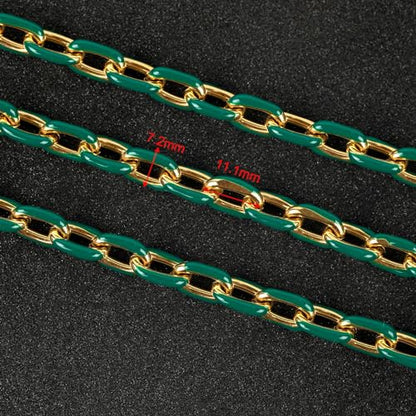 UMAOKANG 6.6 Feet Gold Plated Stainless Steel Chain Green Enamel Paperclip Jewelry Chain Roll Oil Drip Decoration Craft Chains Bulk - color: Green