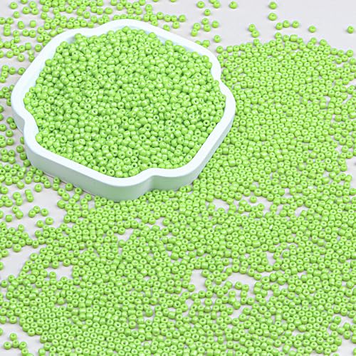 Legefo 4mm Glass Seed Beads Bulk, Bright Green 6/0 Small Mini Pony Seed Beads, Tiny Round Craft Bead for Bracelet Necklace Wrist Jewelry Making Beading Weaving DIY Crafts Supplies, 1000pcs - color: Bright Green
