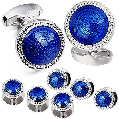 HAWSON Mens Cufflinks and Tuxedo Studs Set in Gift Box, Easy to Wear, Gifts or Jewelry for Men, Wedding Accessories, Designed - color: 2+6 Blue