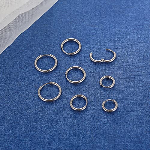 316L Surgical Stainless Steel Small Hoop Earrings 8mm 10mm 12mm 14mm Hypoallergenic Huggie Hoop Earrings Helix Lobes Hinged Sleeper Earrings Cartilage Piercings - color: E: Silver (Diameter 8mm/10mm/12mm/14mm),4 Pairs