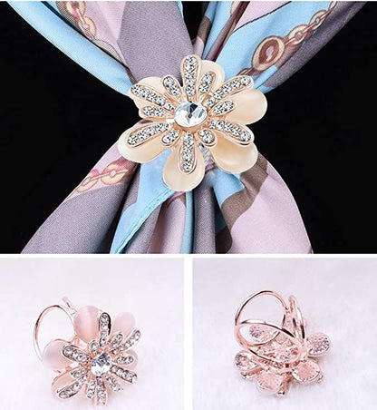 6pcs Women's Flower Faux Pearl Crystal Rhinestone Scarf Ring Buckle Clip