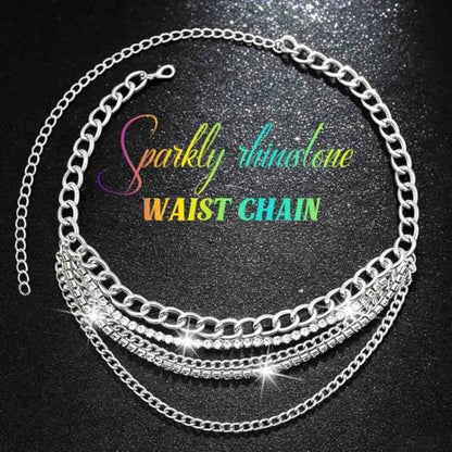 CLOACE Waist Chain Rhinestone Layered Belly Chain Fashion Rave Body Chain Jewelry for Women - color: Silver
