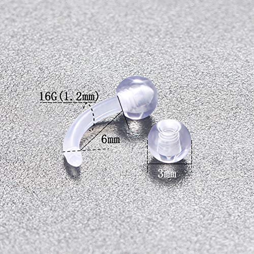 16G Clear Plastic Curved Barbells Eyebrow Ring Snake Eyes Tongue Rings Acrylic Bioflex Cartilage Helix Tragus Earrings Nipple Belly Lip Ring Piercing Retainer Length 6mm 8mm 10mm 12mm 36pcs - color: 36Pcs 16G 6mm