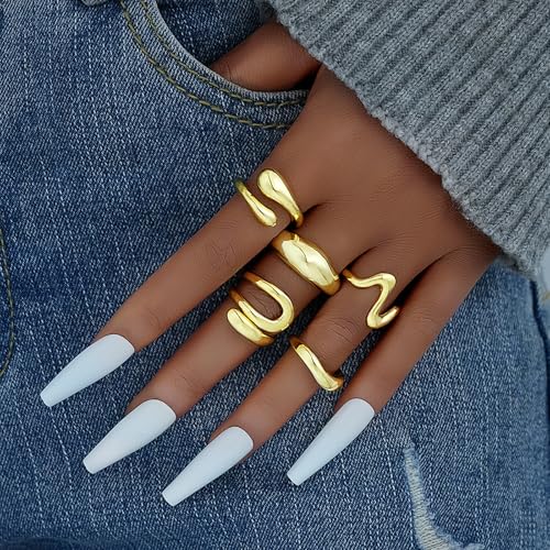 17 MILE Chunky Gold Stackable Rings for Women Non Tarnish, 18K Gold-Plated Statement Open Stacking Rings, Knuckle Band Ring Set - color: Gold 5 Pcs
