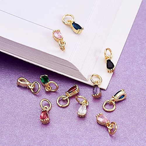 Beadthoven 20pcs Real 18K Gold Plated Teardrop Charm Pendants Cubic Zirconia Crystal Drop Charm Beads with Jump Ring for DIY Jewelry Making Necklace Choker Earrings Tiny Dangle Accessories - color: 0Teardrop-Mixed