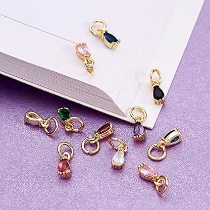 Beadthoven 20pcs Real 18K Gold Plated Teardrop Charm Pendants Cubic Zirconia Crystal Drop Charm Beads with Jump Ring for DIY Jewelry Making Necklace Choker Earrings Tiny Dangle Accessories - color: 0Teardrop-Mixed