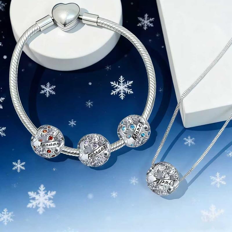 S925 Sterling Silver Twelve Months Birthstone Charms for Pandora Bracelets | Su-Carata 12 Months Birthstone Bead Charms with Colorful Cubic Zircona fit Necklaces Gifts For Birthday Mother's Day Women
