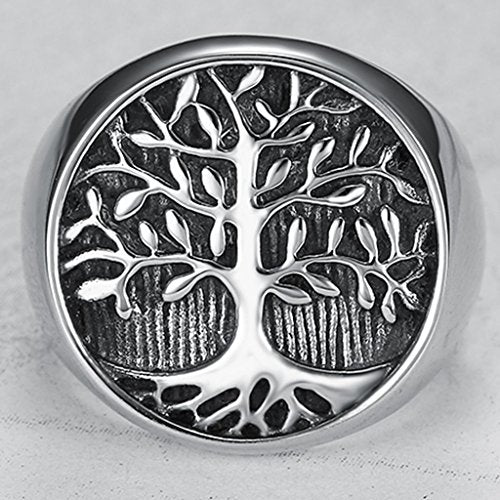 Jude Jewelers Stainless Steel Tree of Life Round Signet Ring