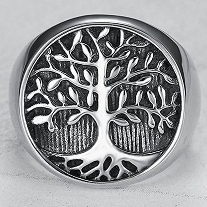 Jude Jewelers Stainless Steel Tree of Life Round Signet Ring