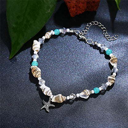 Softones Blue Starfish Turtle Anklet Multilayer Charm Beads Sea Handmade Boho Anklet Foot Jewelry for Women - style: I:Star2