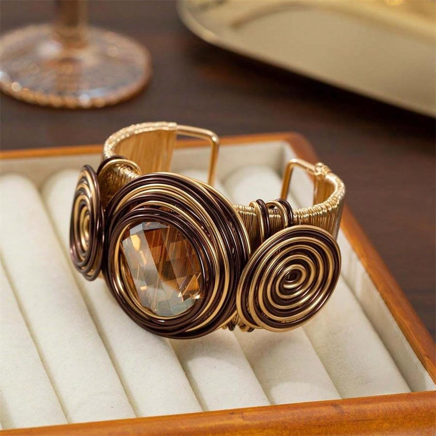 Chunky Cuff Bracelets for Women Wide Gold/Silver Cuffs Bangle Hollow Out Adjustable Bracelets Punk Vintage Jewelry - style: GRound A