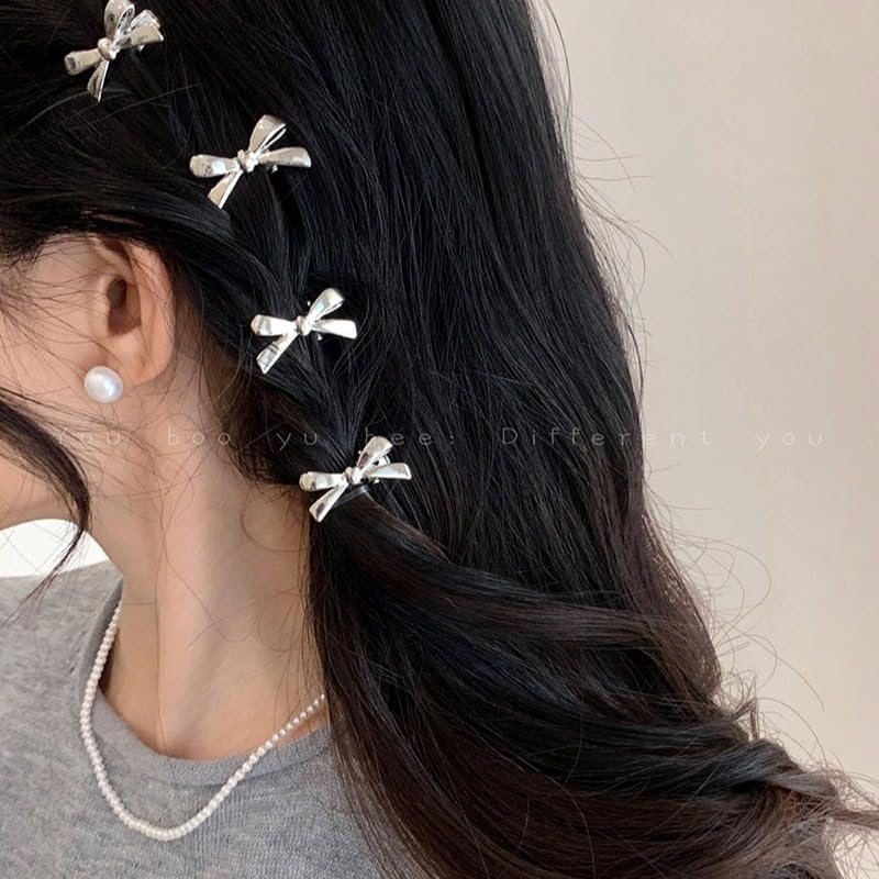 Silver Bow Knot Hair Clips - 10PCS Cute Mini Bow Hairpins for Women - color: Silver Bow