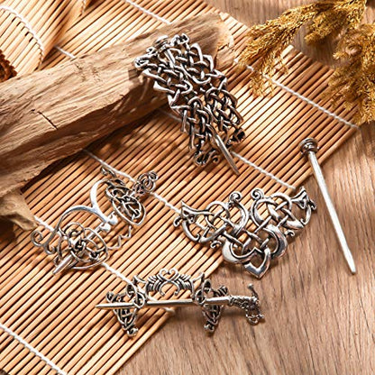 Syhood 6 Pieces Vintage Silver Celtic Hair Slide Hairpin Celtic Knot Hair Stick Creative Barrette Metal Stick Clips Hairpin Accessories for Women - style: Elegant
