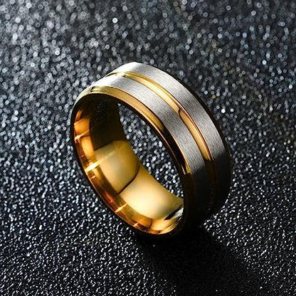 EIELO 9Pcs Stainless Steel Band Rings for Men Women Cool Fidget Spinning Chain Ring Anxiety Relief Fashion Simple Wedding Engagement Black Ring Set - color: Golden