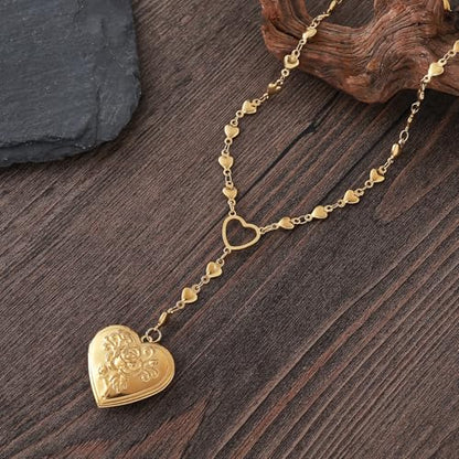 Personalized Heart Locket Necklace for Women Stainless Steel- Heart Necklace - color: Gold-F