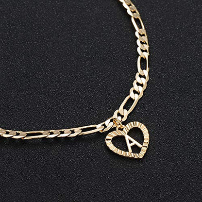 YANODA Initial Ankle Bracelets for Women 14K Gold Plated Layered Figaro Chain Letter Initial Anklets Handmade Layered Heart Ankle Bracelets Personalized Jewelry for Women - color: A