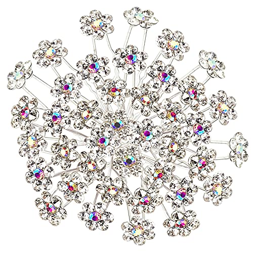 Rhinestone Flower Hair Pins, 40 Pcs U-Shaped Crystal Party Wedding Bridal Hair Accessories for Women Girls (White) - color: White