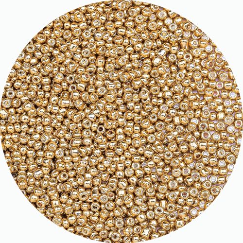 2mm Glass Seed Beads Bulk, Gold 12/0 Tiny Round Seed Bead, Small Mini Pony Craft Beads for Bracelet Necklace Wrist Jewelry Making Beading Weaving DIY Crafts Supplies - color: Gold