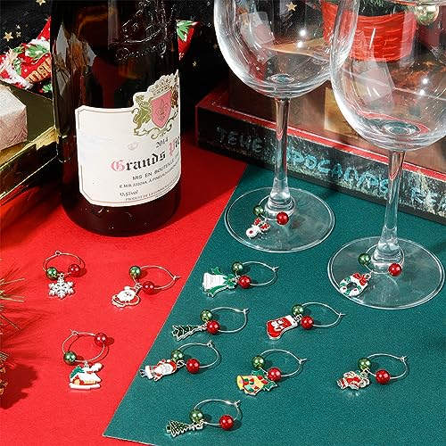 SUNNYCLUE 1 Box 12Sets Christmas Wine Charms Drink Identifiers Silver Wine Glass Markers Enamel Christmas Tree Red Green Beads Beading Rings Drink Identification for Party Tasting Favor - style: 12 Sets Silver Tone Christmas Drink Identifiers & Upgraded G
