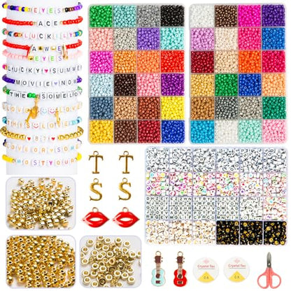 Goldwise Friendship Bracelet Kit 3 Boxes-8706 Pcs 48 Colors Bracelet Making Kits with Glass Seed, 5 Styles Letter and Number Beads with Charms, Gift Party - color: 48 Colors - 3 Boxes