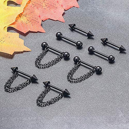 316L Surgical Steel Chain Dangle Nipple Shield Rings 14G Nipplering Barbell Piercing Jewelry for Women Men - color: Black/4Pr