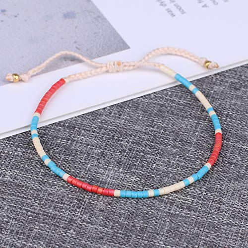 KELITCH Women Friendship Bracelet Seed Beads Miyuki Thin Strand Bracelets Adjustable Boho Jewelry - color: Blue 62I