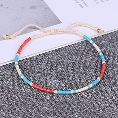 KELITCH Women Friendship Bracelet Seed Beads Miyuki Thin Strand Bracelets Adjustable Boho Jewelry - color: Blue 62I