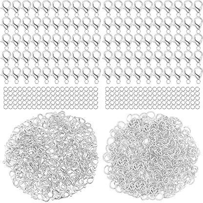 600 Pieces Lobster Clasps and Open Jump Rings Set Lobster Claw Clasps and Closures for Jewelry Making and Bracelets Bracelet Hooks Jewelry Clips(Silver) - color: Silver