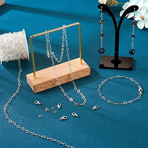 KISSITTY 16.4 Feet 18K Platinum Gold Plated Necklace Chains for Jewelry Making Heart Link Chain with Jump Rings Lobster Clasps for Women Bracelet Earring Making Repair 3.5mm Width