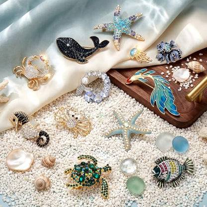 12 Pcs Women Brooches Bulk Vintage Rhinestone Pin Set - style: Ocean