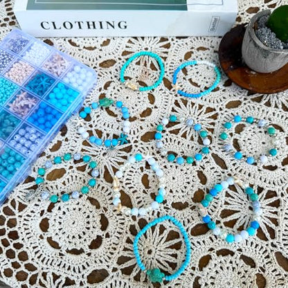 1960Pcs Ocean Beads for Bracelets Making Kit, Blue and White Summer Beach Bead for Jewelry Making, Sea Turtle Seashell Starfish Shape Beads 8mm Round Seed Bead for DIY Craft Bracelets Earring - color: Blue+white