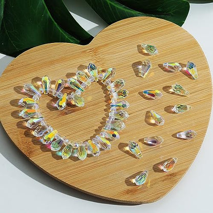 LONGWIN 72pcs AB Teardrop Crystal Beads 7x14mm Waterdrop Glass Beads for Jewelry Making, Earrings, Necklaces, Bracelets - size: 72pcs 7x14mm