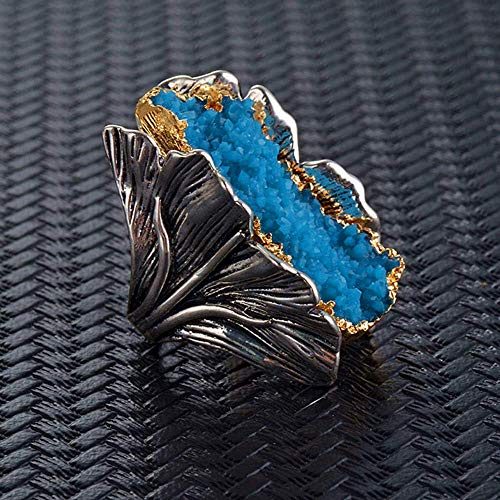 Retro Cocktail Statement Ring Antique Gold and Silver Tone Resin Stone Crystal Stacking Rings Cluster Statement Ring for Men Women - color: Blue crystal ring, size: 9
