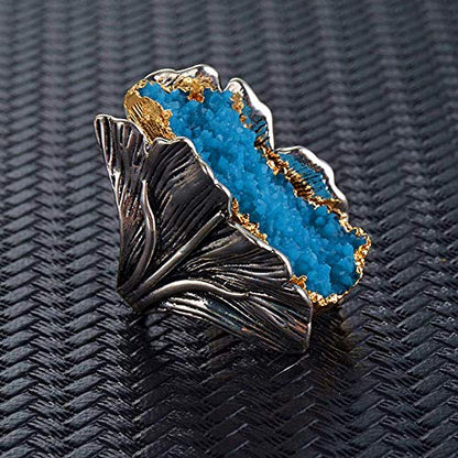Retro Cocktail Statement Ring Antique Gold and Silver Tone Resin Stone Crystal Stacking Rings Cluster Statement Ring for Men Women - color: Blue crystal ring, size: 9