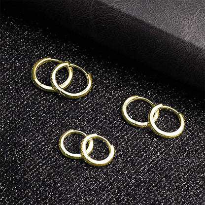 3 Pairs 925 Sterling Silver Small Hoop Earrings for Women Men | Cubic Zirconia, 14K White Gold Plated Huggie Hoop Earrings, Hypoallergenic - style: J-gold 6/8/10mm