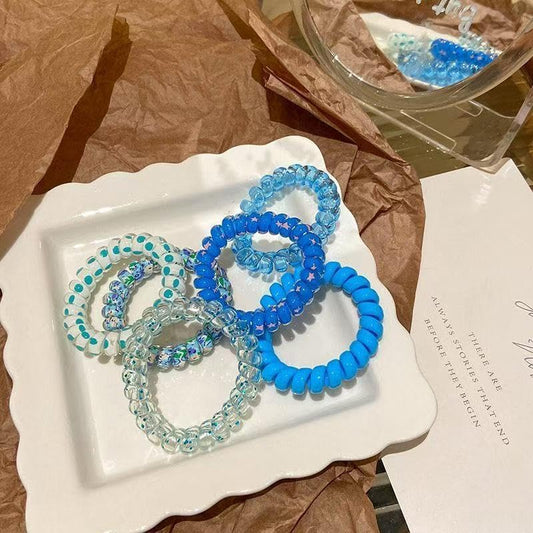 6Pcs Large Spiral Hair Coils For Thick Hair Ponytail Holder for Women Phone Cord Hair Ties - color: Blue