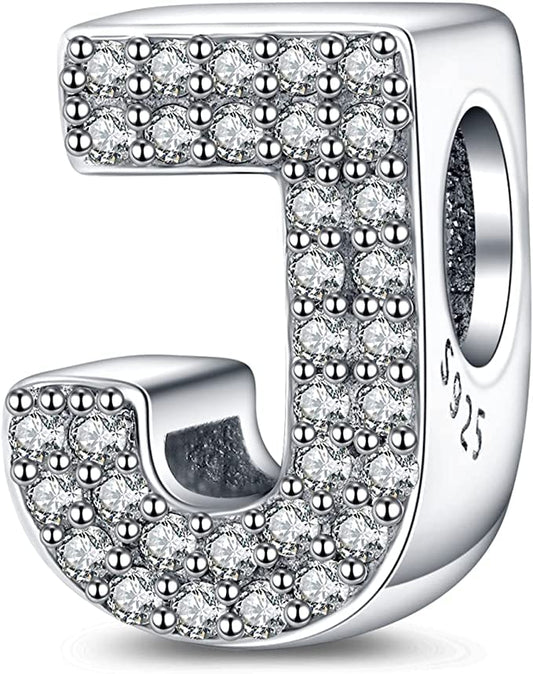 A-Z Alphabet Letter Name Initial Tag Personalized Monogram Surname Birthday Bead Pendant 925 Sterling Silver Dangle Compatible With Pandora Moments Charm Bracelet - style: J Letter Initial Name Alphabet