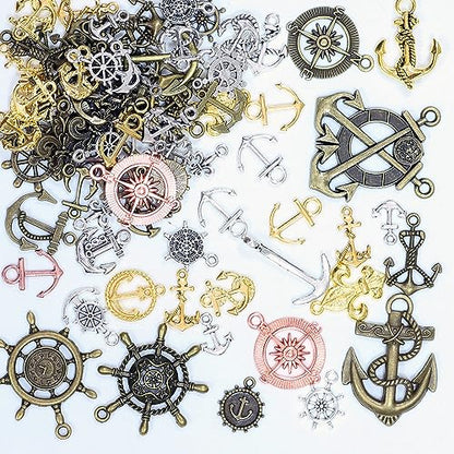 stino 100 G Mixed Style Metal Charms for Jewelry Making, Bulk Silver & Gold Plated, for Bracelet, Necklace, Earrings DIY Crafts - style: Anchor and Compass Wheel